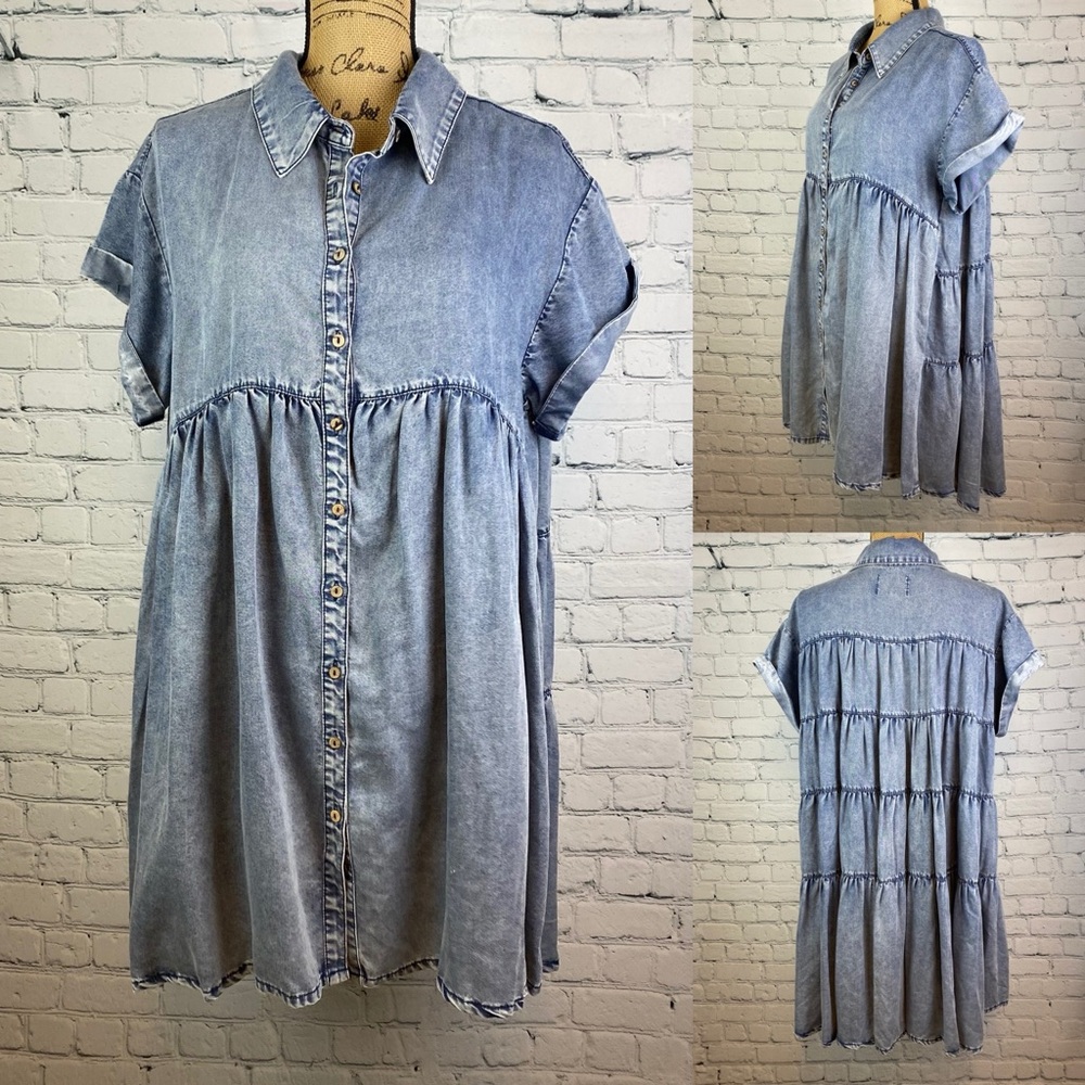 Talulah Denim Button-Up Babydoll Tier Ruffle Back Dress